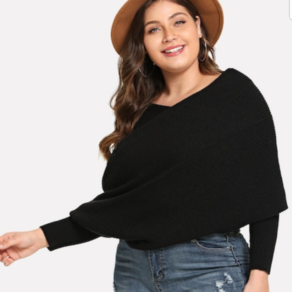 Shein Plus Surplice Neck Solid Cape Sweater - Picture 3 of 4